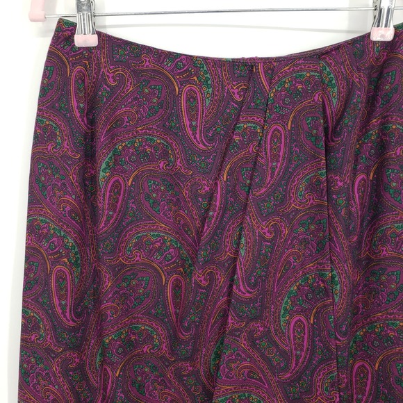 Carlisle Paisley Pencil Skirt 10 Vintage Wrap Pleated Silk Wool Work Purple - Picture 4 of 7